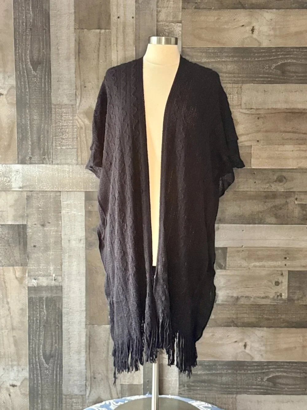 Jon & Anna black cable knit wrap lightweight fringe coastal cowgirl resortwear